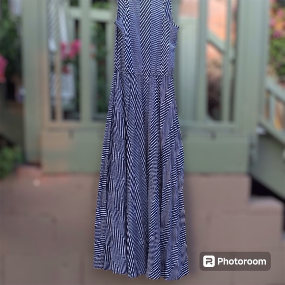 Michael Kors Womens Maxi Chevron Dress Small Blue White Striped Sleevless - Picture 4 of 9